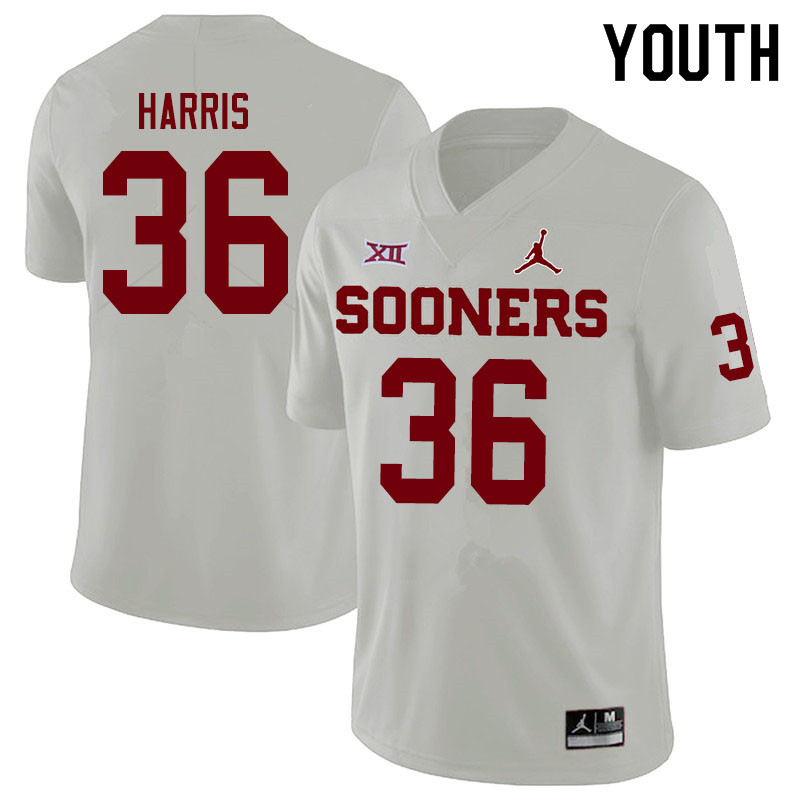 Youth #36 Isaiah Harris Oklahoma Sooners Jordan Brand College Football Jerseys Sale-White